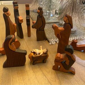 Handcrafted Wooden Nativity Set - Brown and Tan